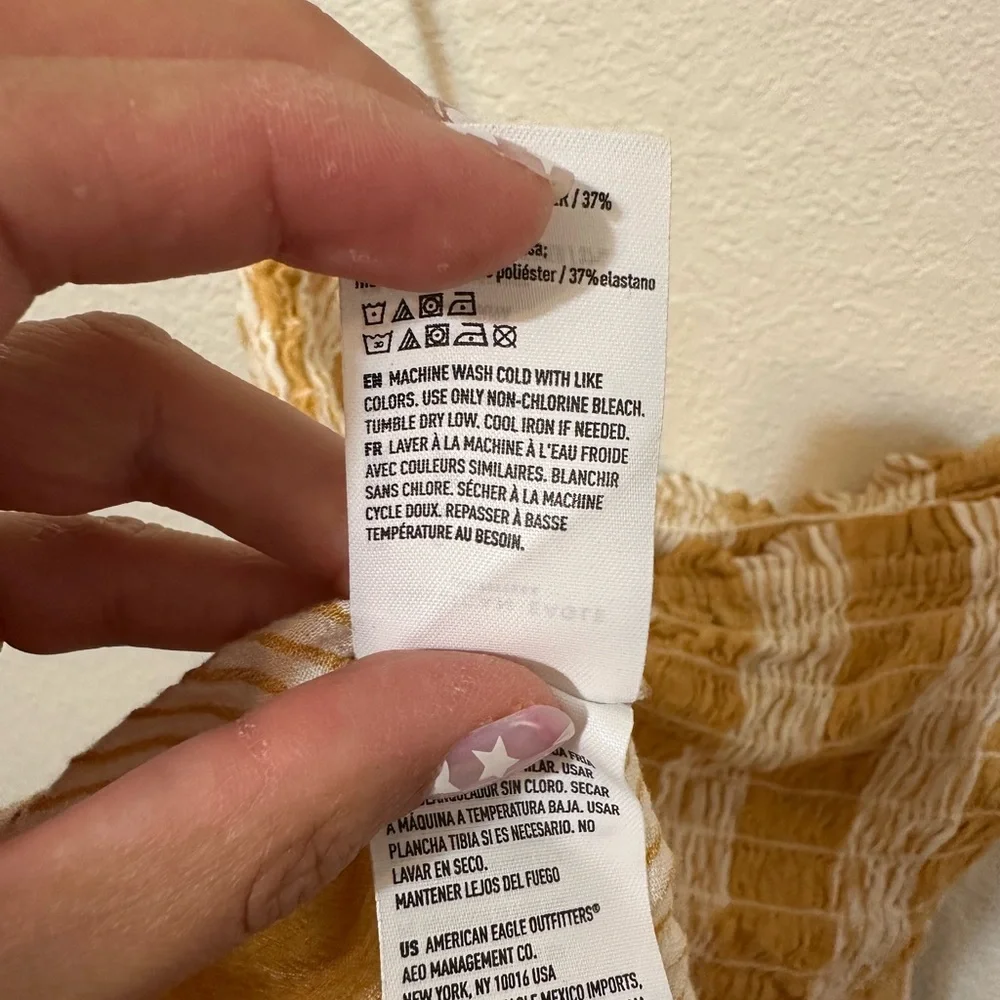 EUC AMERICAN EAGLE Peplum Ruched Yellow & White Striped Tube Top - Picture 8 of 8